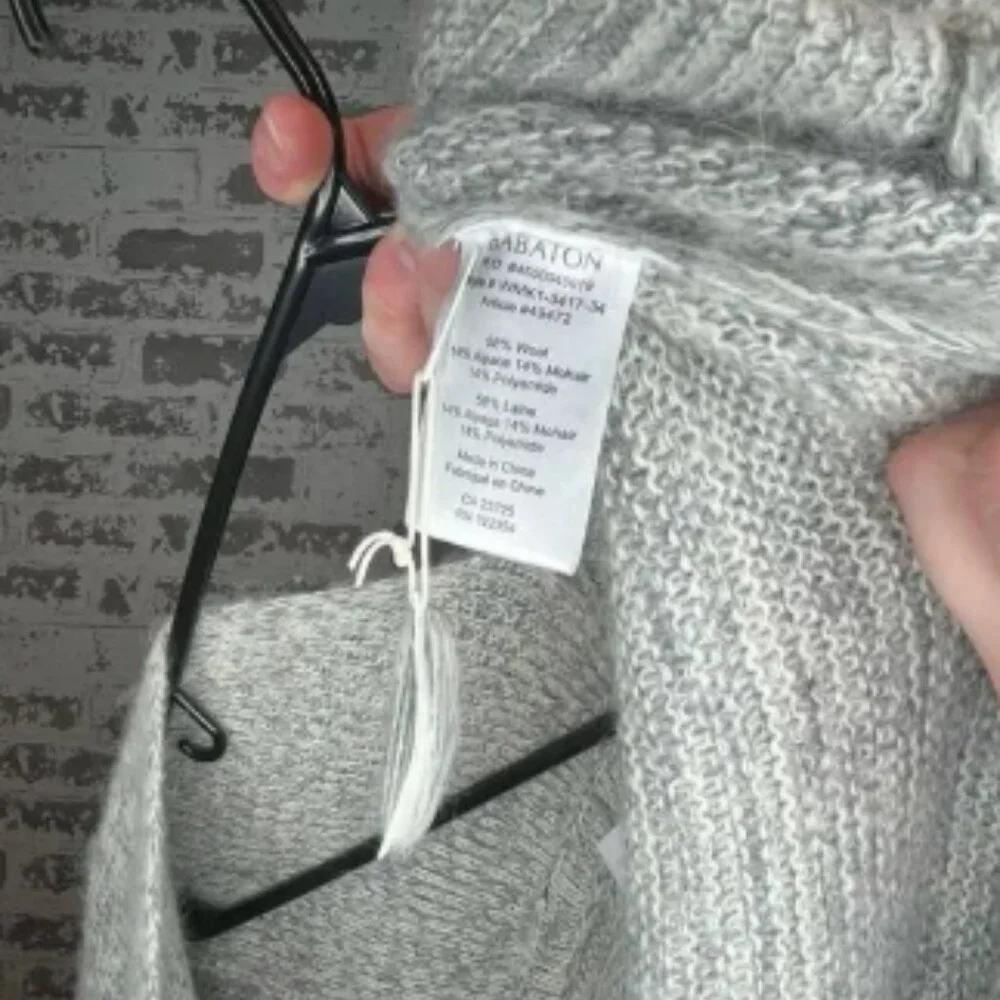 Babaton | women gray wool alpaca mohair blend sweater cardigan - Picture 3 of 4